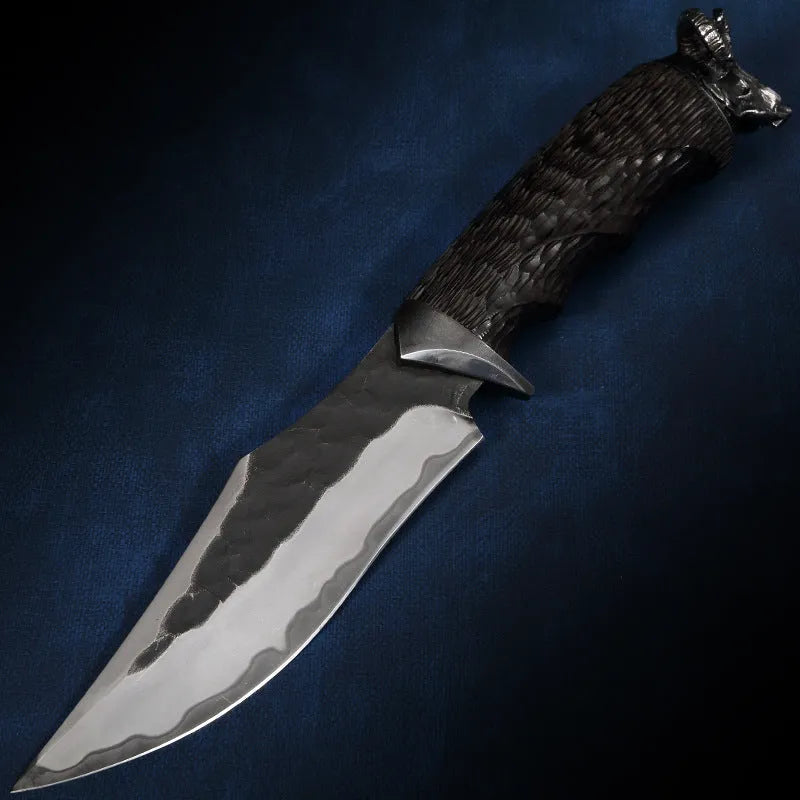 Black Goat high hardness three-in-one steel straight knife with 200mm blade, 102mm handle diameter, 380g weight, black finish