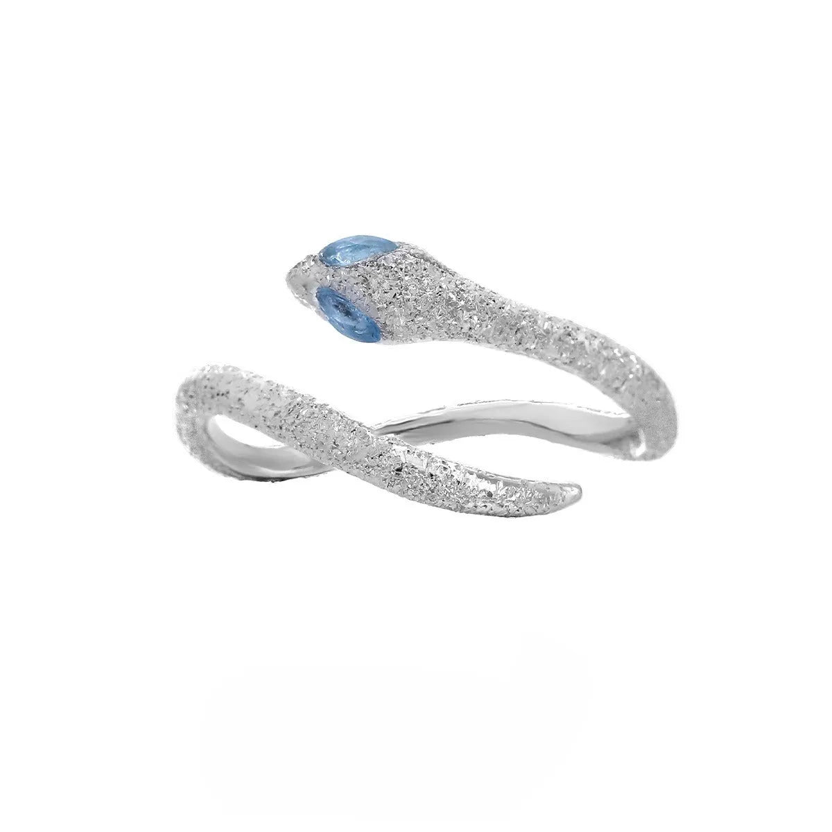Adjustable silver snake ring with white gold electroplated finish showing detailed serpent modelling