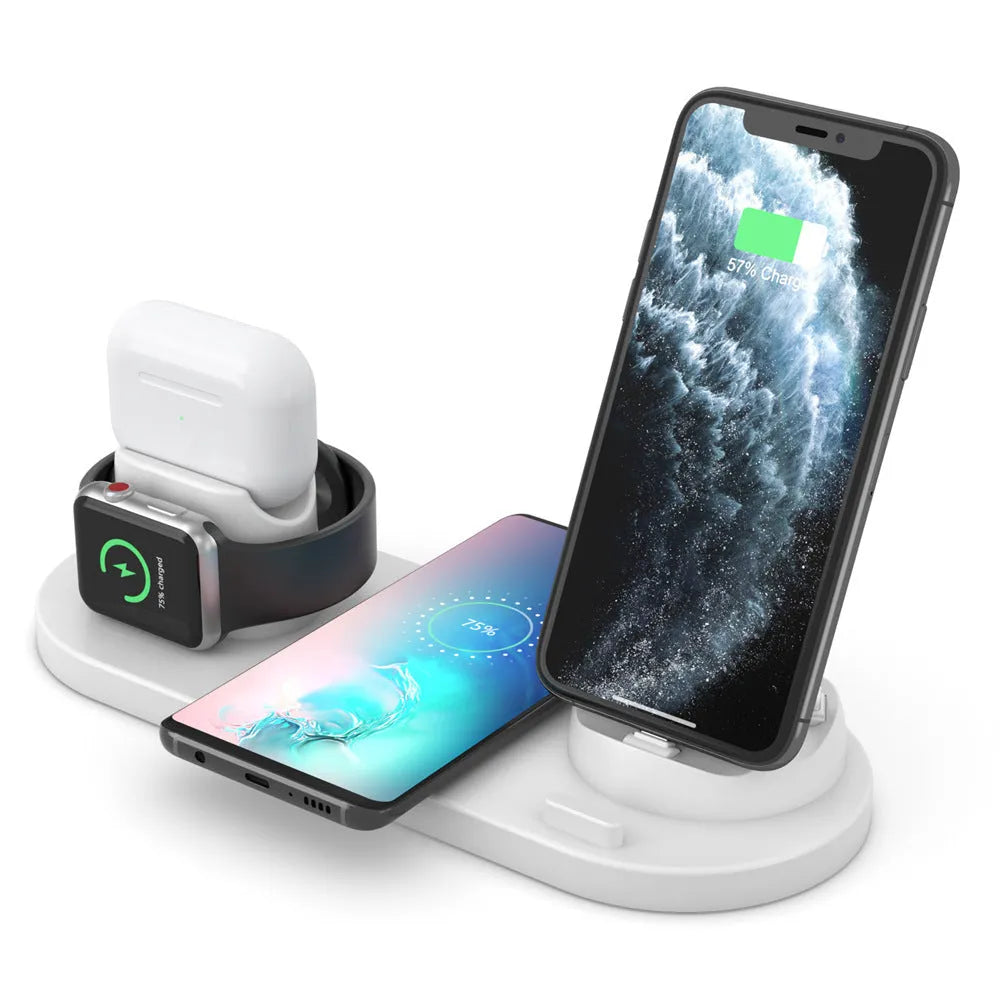 Multifunctional 6-in-1 wireless charging mobile phone holder, ABS PC fireproof, 10W, 23 x 9 x 12.5cm, black