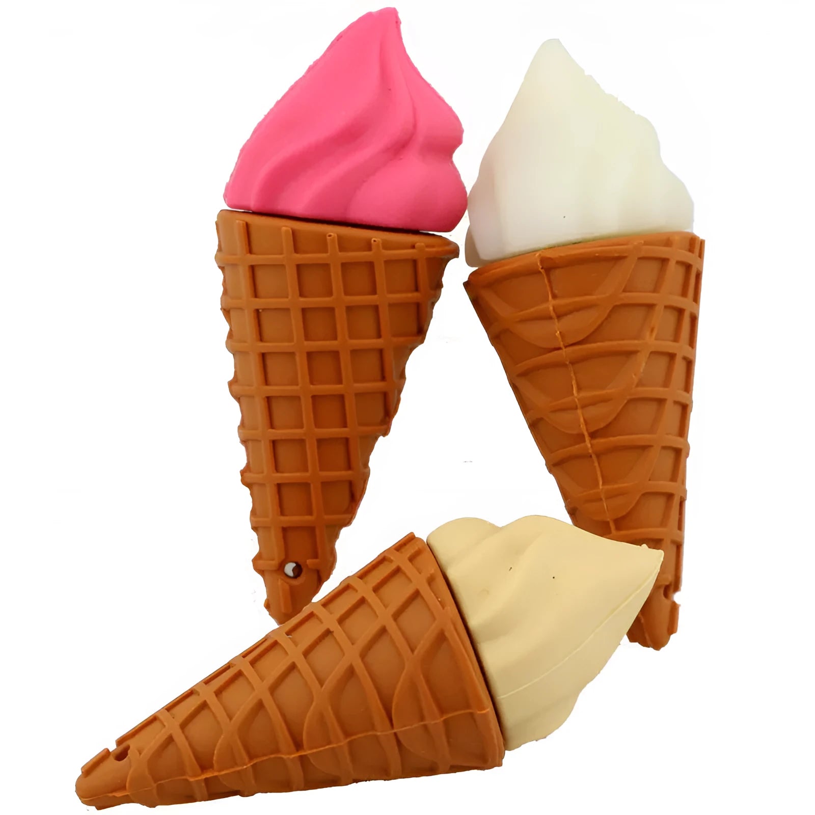 Cute pink mini ice cream shaped USB flash drive on a white background.