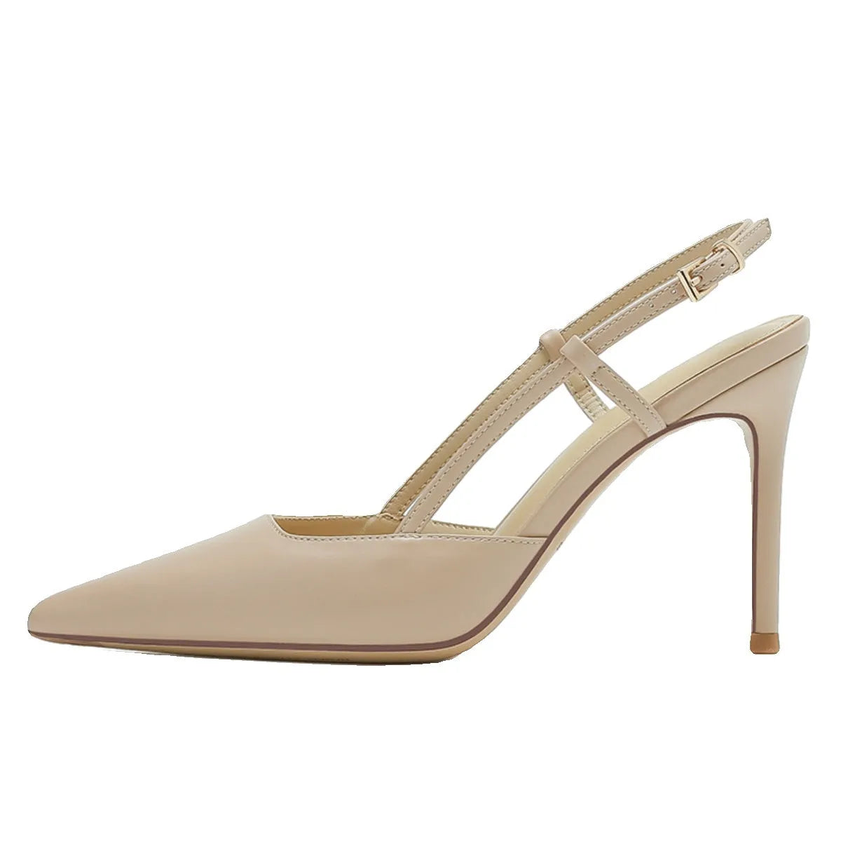 Women's apricot one line buckle toe high-heeled sandals with thin belt and buckle, rubber sole, sizes 34-39