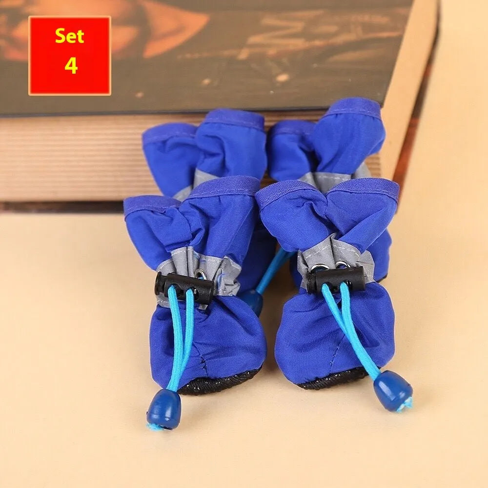 Pet dog four seasons breathable soft bottom non-slip cloth shoes in multiple colours and sizes on a white background.