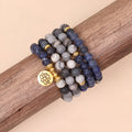 Blue patterned network stone bead multi-layer alloy bracelet for women's jewellery