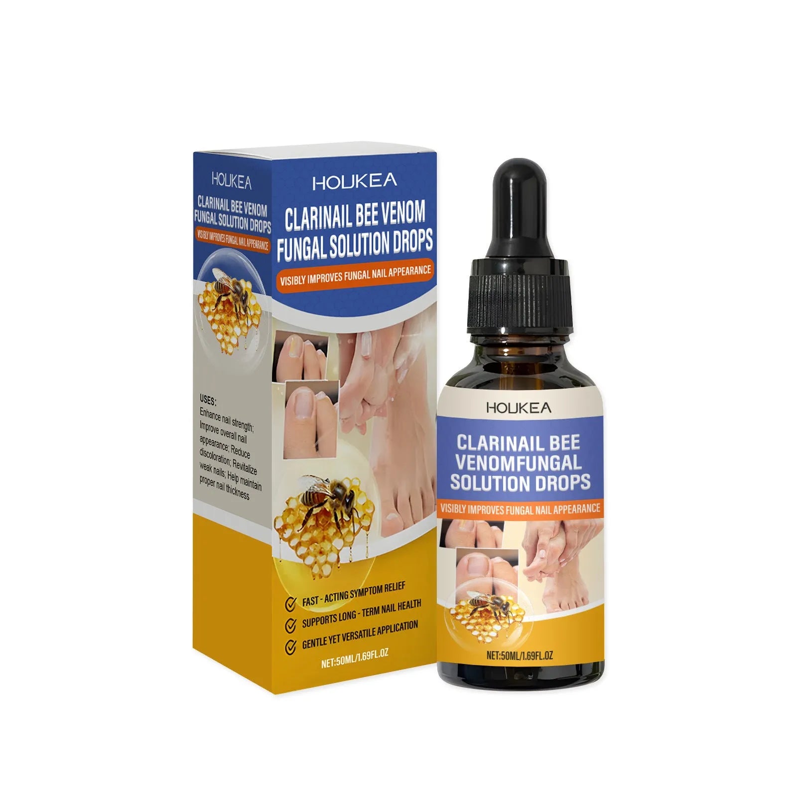 50ml nail fungus care solution bottle with bee venom and peppermint oil ingredients list