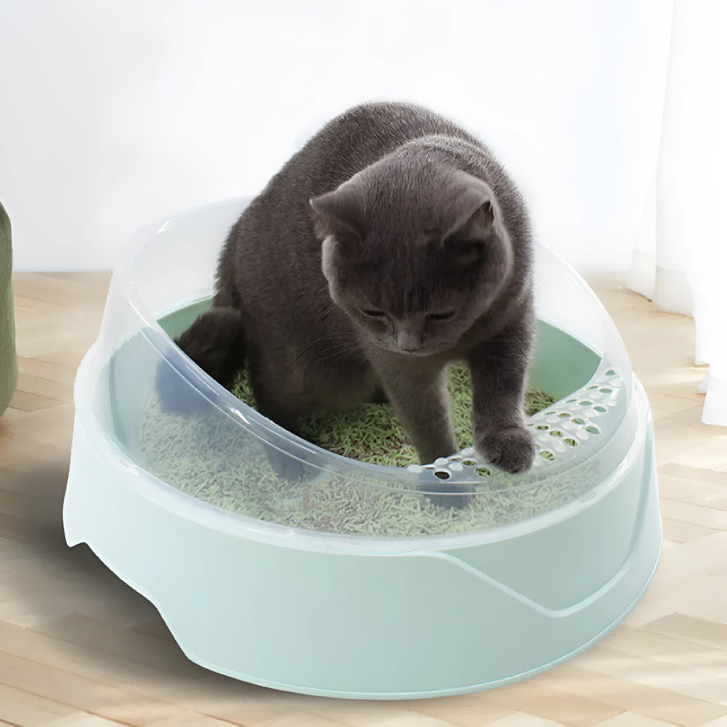 Round deodorant cat litter box in mint green, made from PP plastic with smooth interior