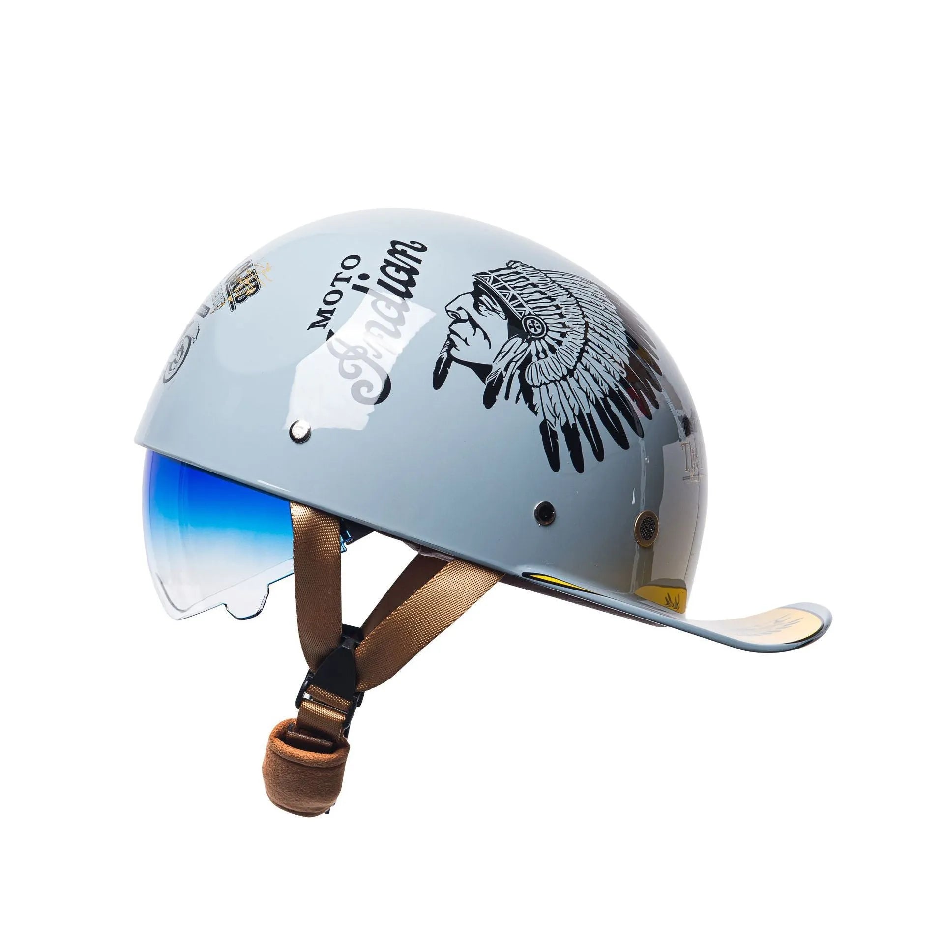 Men's electric bicycle retro half helmet in bright black gradient blue colour