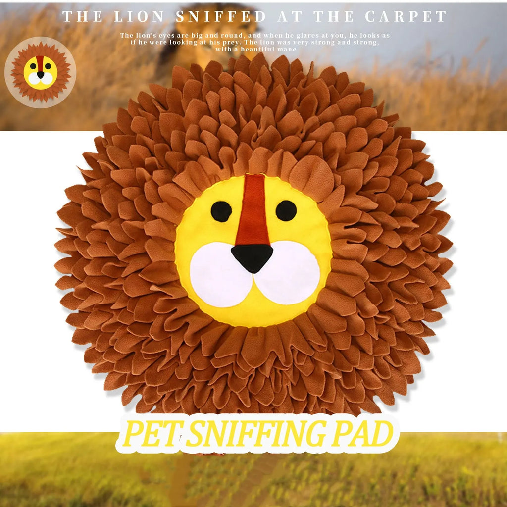 Brown lion-themed pet sniffing pad measuring 33 by 25 centimetres for dog and cat enrichment