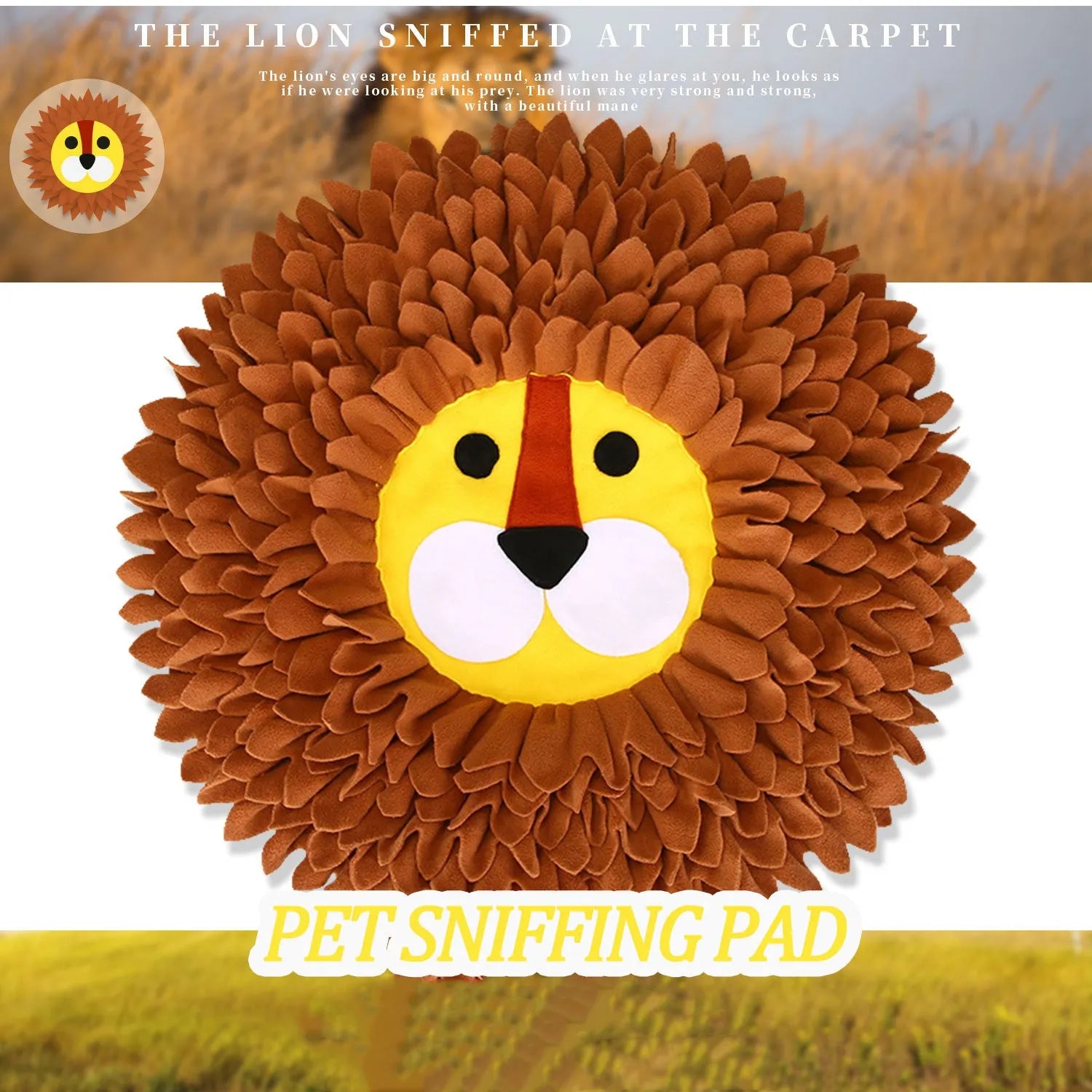Brown lion-themed pet sniffing pad measuring 33 by 25 centimetres for dog and cat enrichment
