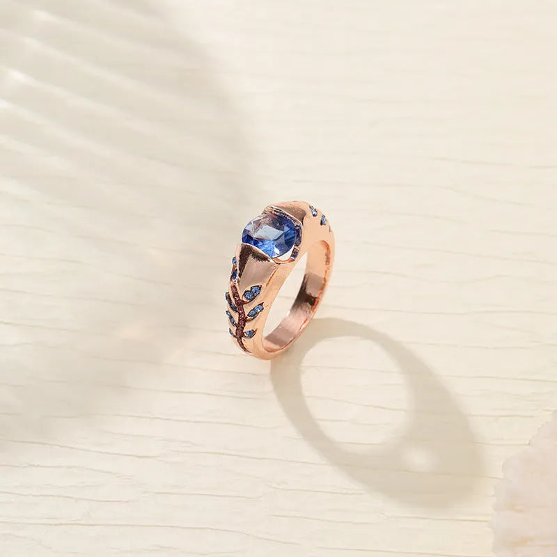 Leaf style zirconium inlaid ring for women in geometric shape, zinc alloy, available in gold and light pink
