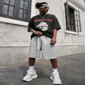 Men's medium long trousers plus size straight leg in black, polyester fabric, street hip-hop style