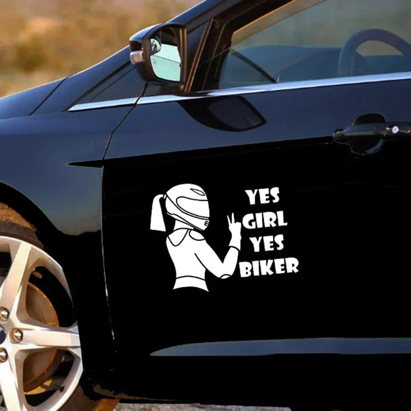 Girl Rider waterproof decorative sticker for vehicles in black, white or laser colours measuring 16cm by 15cm