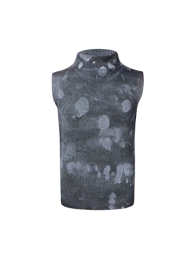 Men's silver pastebrushing wool vest sleeveless with stand collar pullover in black