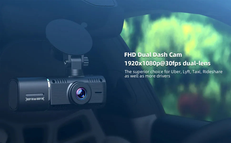 Standard black car dash camera for dual recording with a 1.5-inch screen