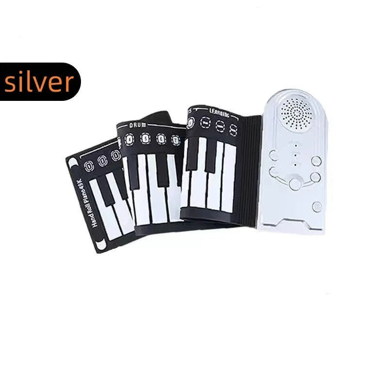 49 key portable folding electronic keyboard in pearl white with silicone keyboard surface and built-in speaker