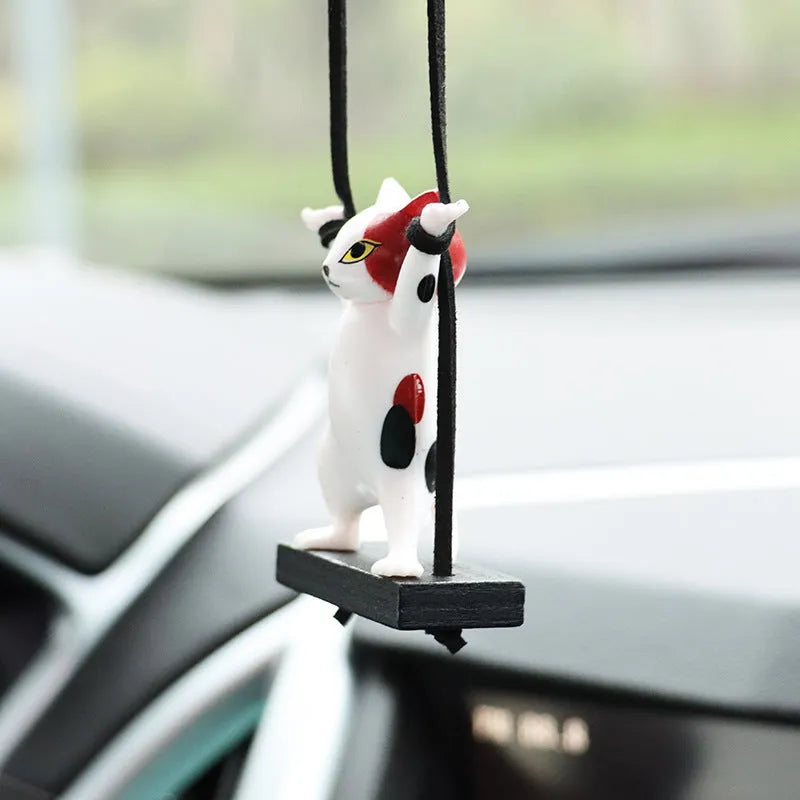 Resin cartoon cat pendant for car interior decoration with adjustable rope