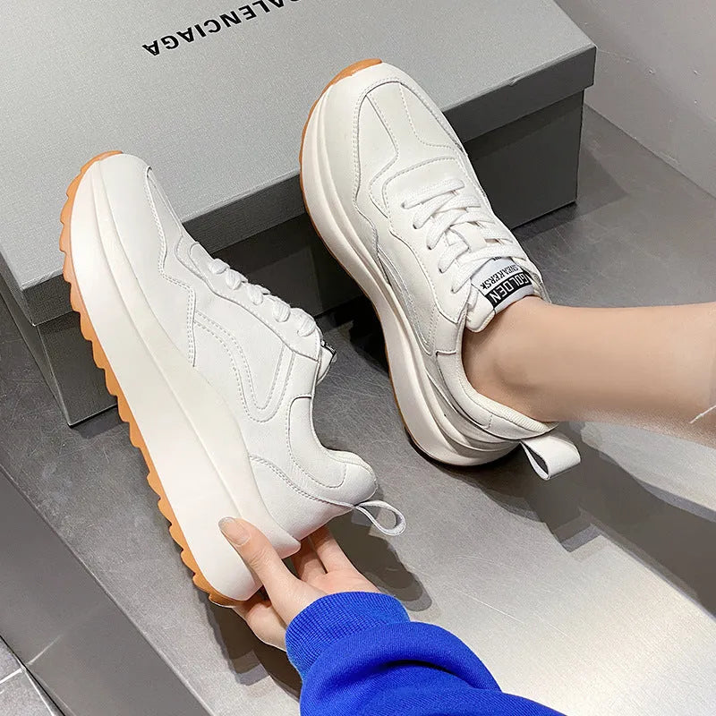 Women's beige casual sports white shoes in cattlehide leather with cross strap and English muffin heel