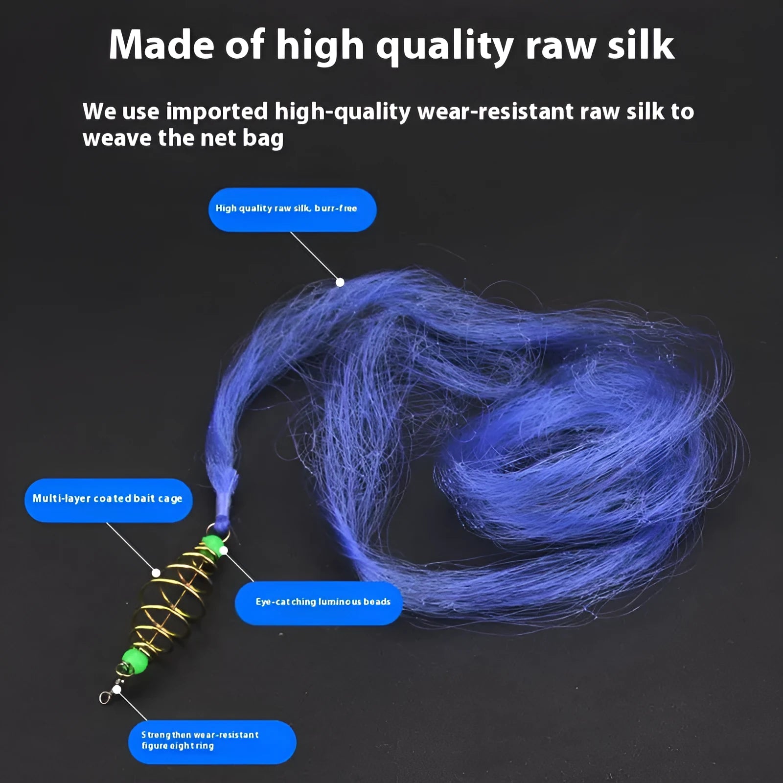 Hand throw fishing net with spring hook and sticky nylon mesh in multiple sizes from 1.5cm to 6.5cm