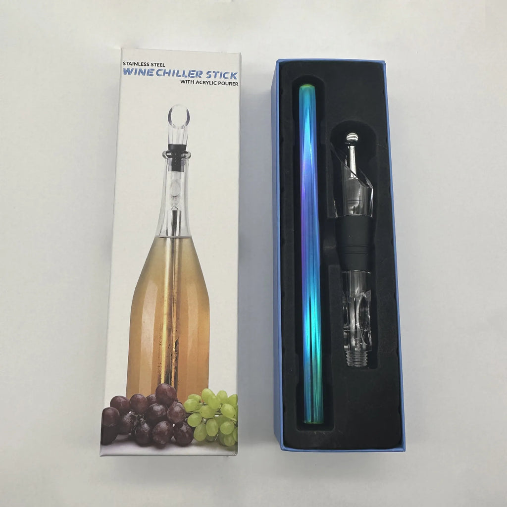 Stainless steel wine cooling rod with aerator and drip-free pourer, 32cm length, black finish