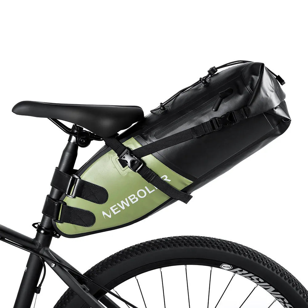 Waterproof PVC bicycle tail bag in black, green, or yellow with 13 litre capacity