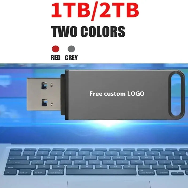 Black, red, and silver metal USB flash drives with custom graphic printing