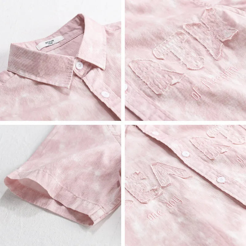 Summer menswear hanging dyed printed short sleeve cardigan in gray white, loose fit pure cotton
