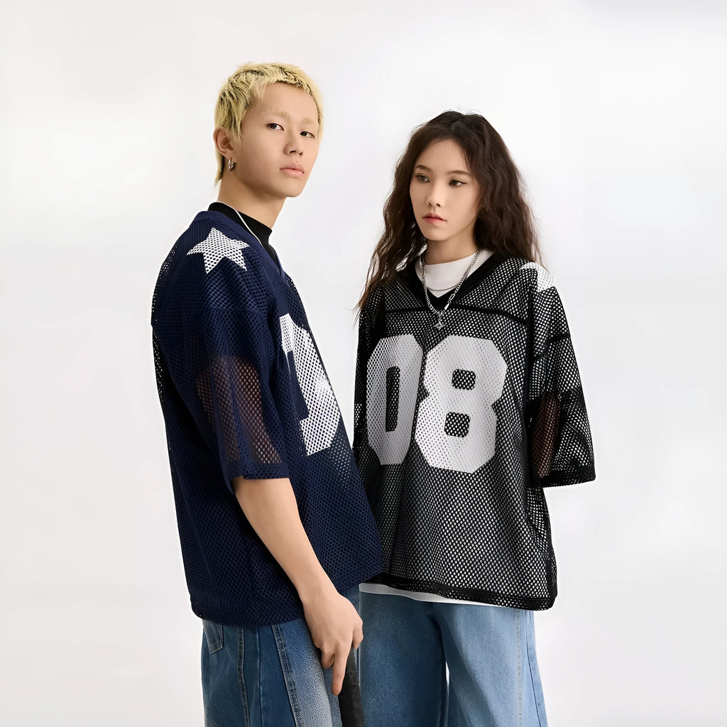 Half sleeve pullover shirt with letter pattern in black or navy blue