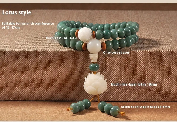 Natural bodhi seed bead bracelet with double ring safety buckle closure unisex style