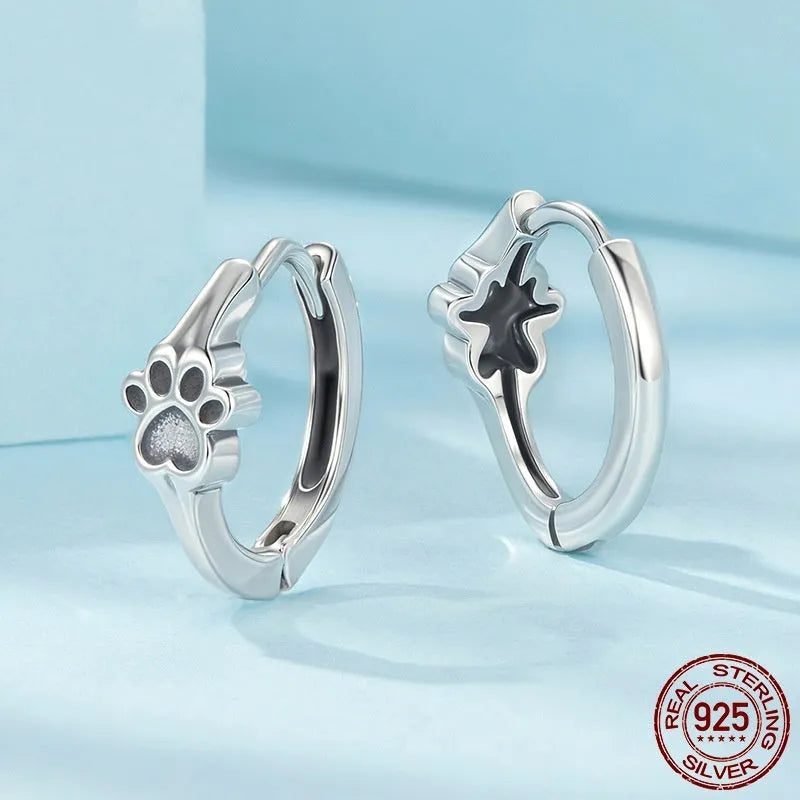 S925 sterling silver cute pet paw print ear clip for women polished finish non-piercing earrings SCE1885 colour