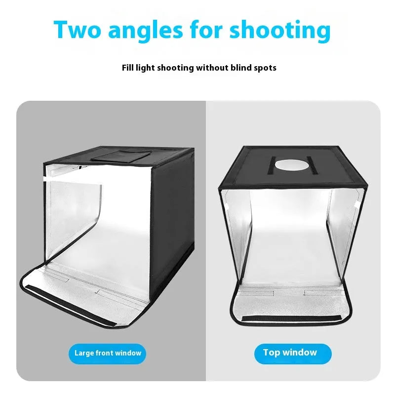 50cm folding studio light box with USB-powered three-colour temperature lighting panel for product photography