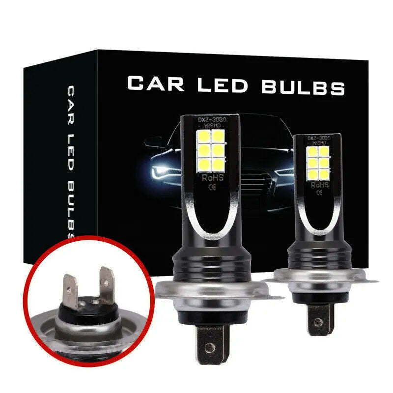 White H7 LED fog lights for cars with 12 SMD 3030 beads and aluminium housing