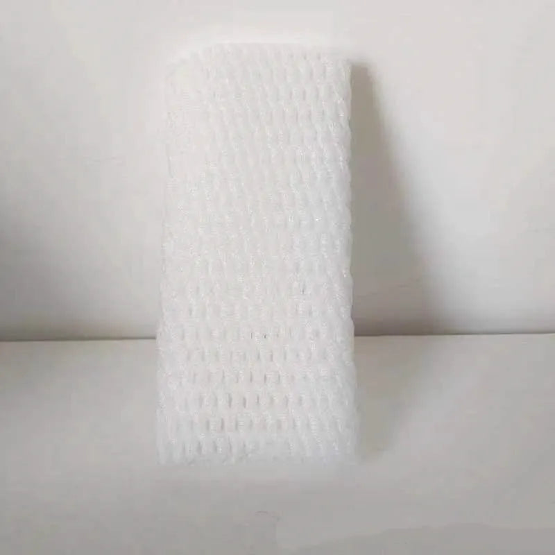 White foam net protective cover for fruit, shown next to an apple, with size options listed.