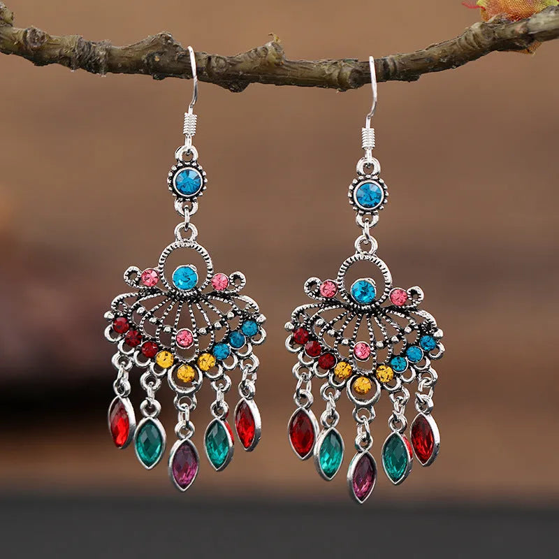 Smart water drop purple retro fringe earrings with crystal detailing and 20-24cm drop length