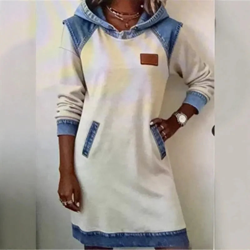 Ladies colour block hoodie skirt with contrast stitching and raglan sleeves in peacock green
