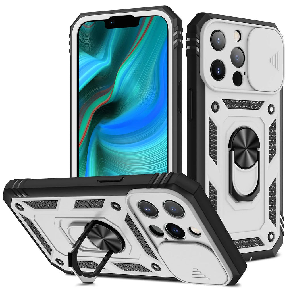 Magnetic iPhone case with sliding card window in sapphire blue two-tone colour