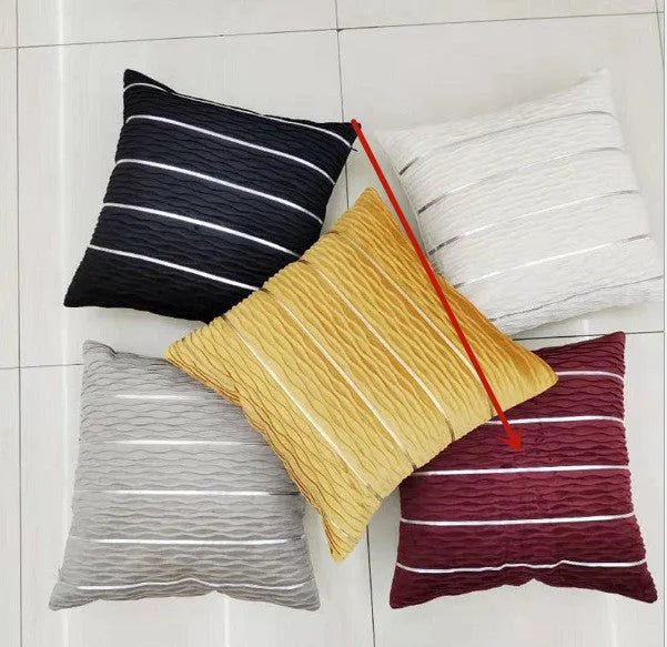 Plush velvet cushion cover in stripe pattern, 45x45cm, available in multiple colours for sofa use.