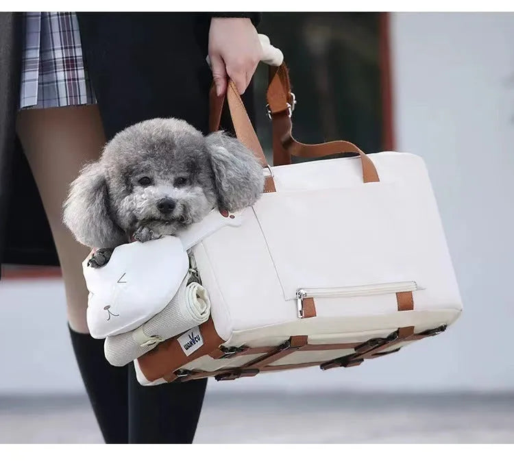 One-shoulder portable cat flight case in beige with EPE padding for pets under 15 kg