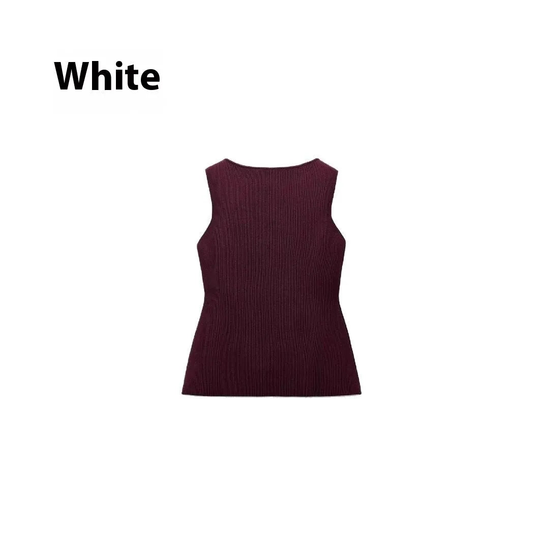 Slim fit dark red sleeveless viscose vest with a raised 3D pattern, shown on a hanger.