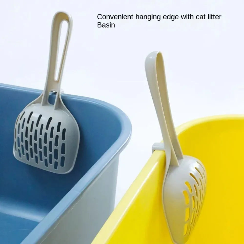 Grey plastic cat litter scoop with removable self-cleaning base for waste collection