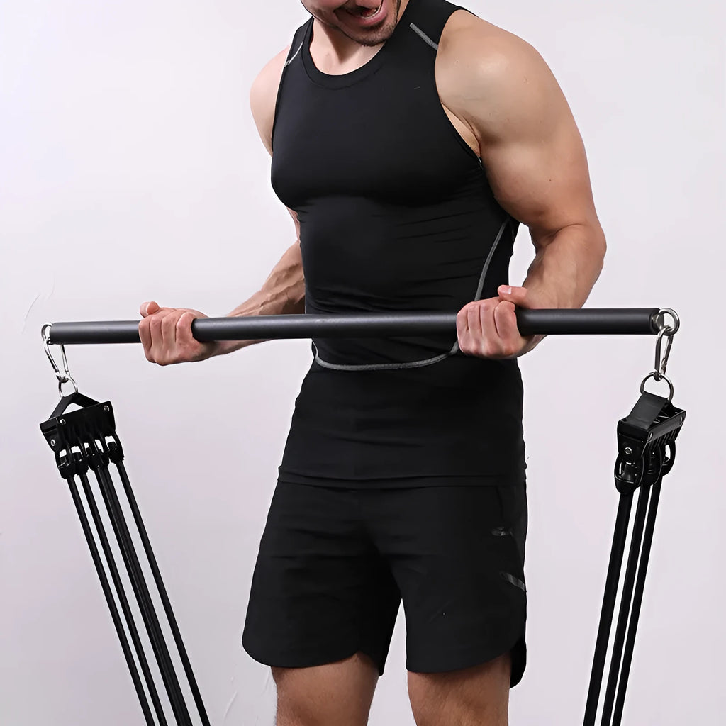 Gym equipment handle accessory with bearing ring, steel pipe and stainless steel construction, black EVA sponge grip, 980mm length