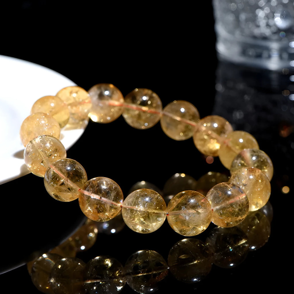 Natural yellow citrine bracelet with geometric beads in various size options from 4mm to 20.8mm diameters