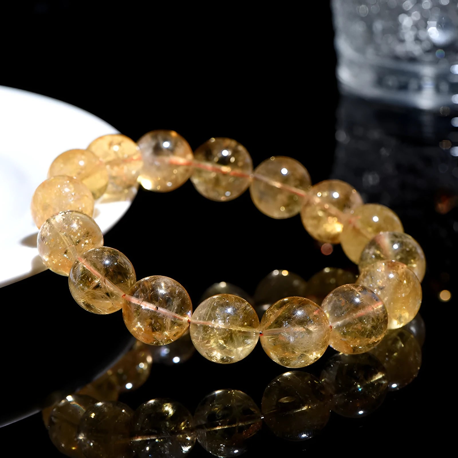 Natural yellow citrine bracelet with geometric beads in various size options from 4mm to 20.8mm diameters