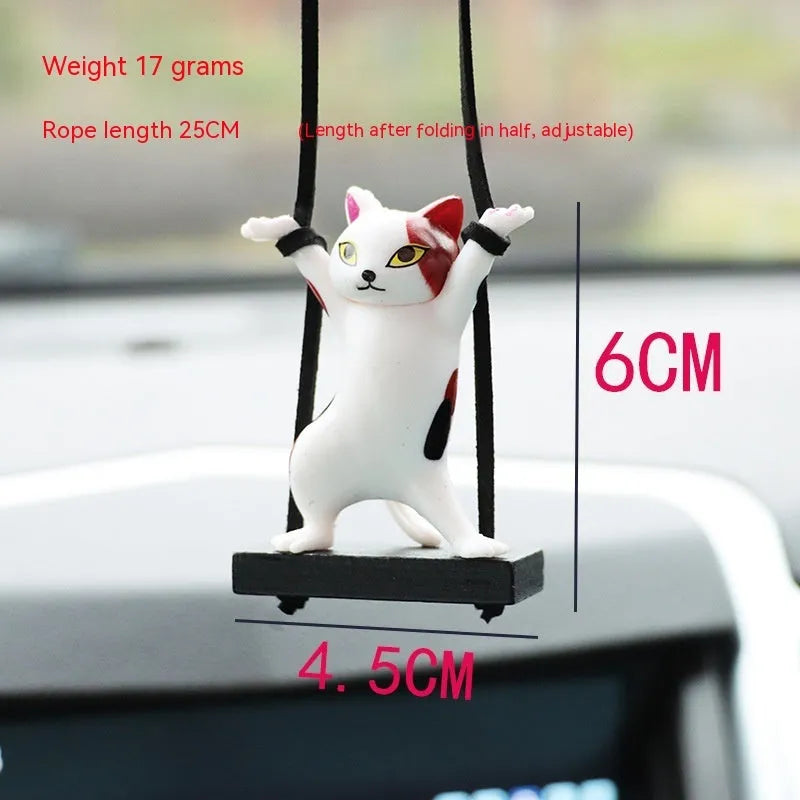 Resin cartoon cat pendant for car interior decoration with adjustable rope