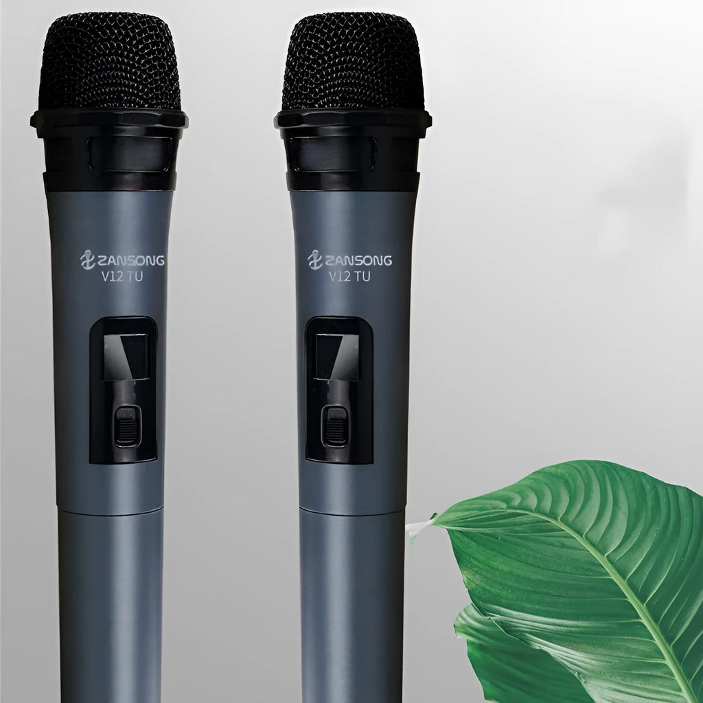 Black wired dynamic handheld microphone with USB receiver and audio cable