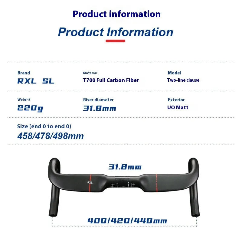 Carbon fiber road bicycle handle bar with double line finish shown in black