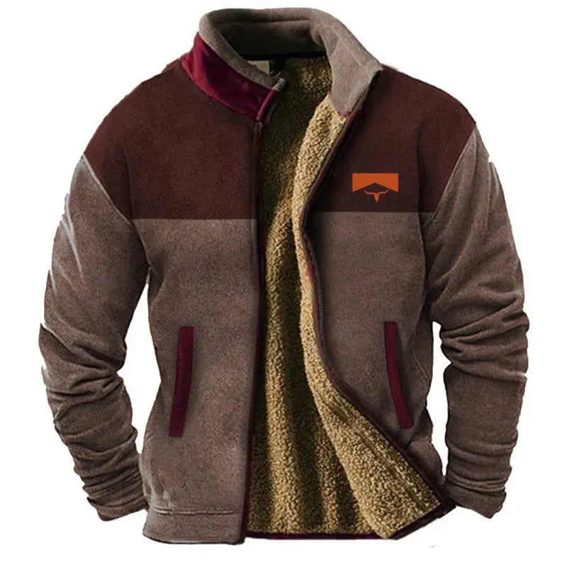 Men's green polyester padded coat showing regular 50cm length on male model