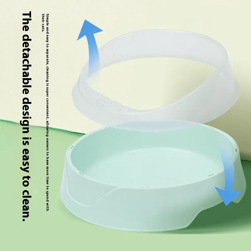 Round deodorant cat litter box in mint green, made from PP plastic with smooth interior