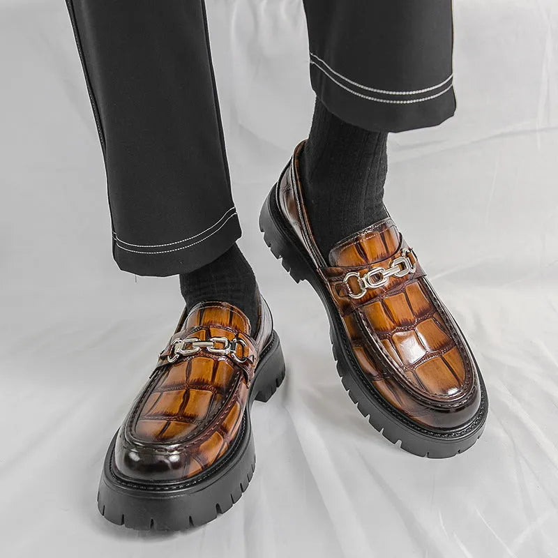 Men's crocodile pattern loafers flat heel in black, brown, and yellow, sizes 38 to 46, British style autumn shoes