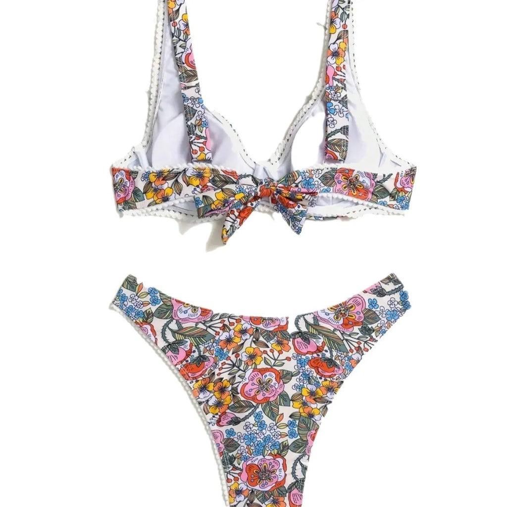 Women's printed steel bracket push up tie side high waist bikini swimsuit in colour Printing 1
