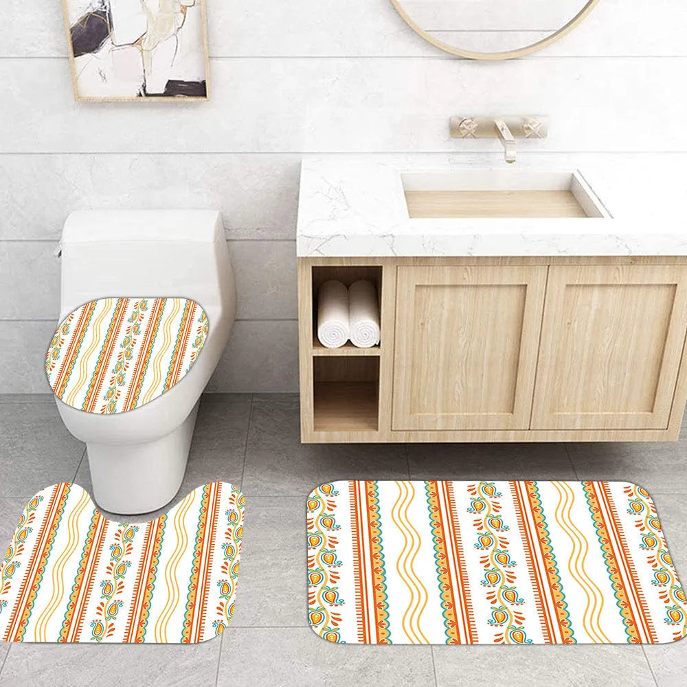 Bomi printed polyester shower curtain with anti-slip floor mat set, modern simplicity style, multiple colour options