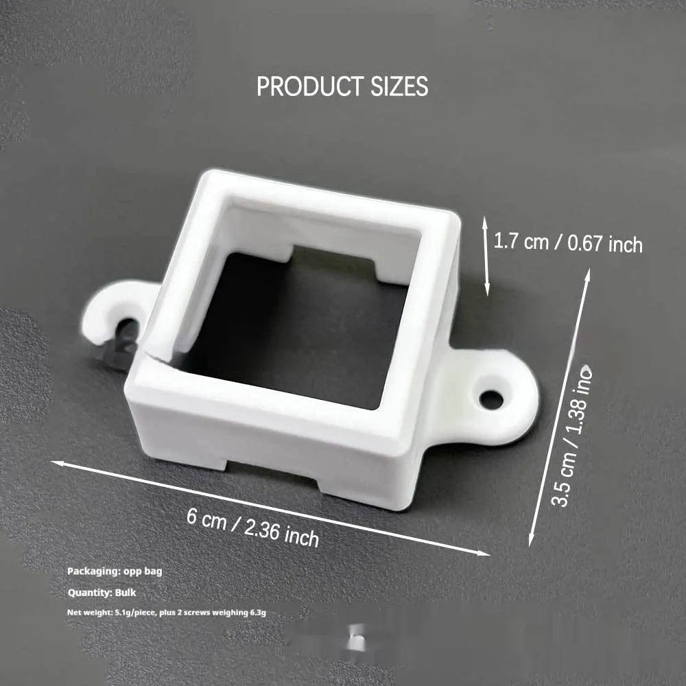 White plastic LED light bracket housing measuring 1.7cm by 6cm for light mounting